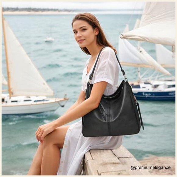 Large Hobo Tote Bag with Wallet Set, Adjustable Strap, Multi-Pocket Design - Picture 2 of 7